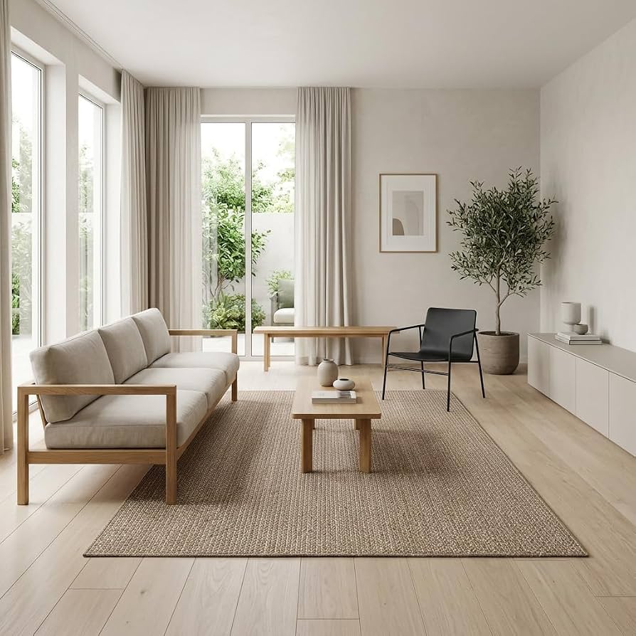 Low-pile modern carpet in an open-plan apartment